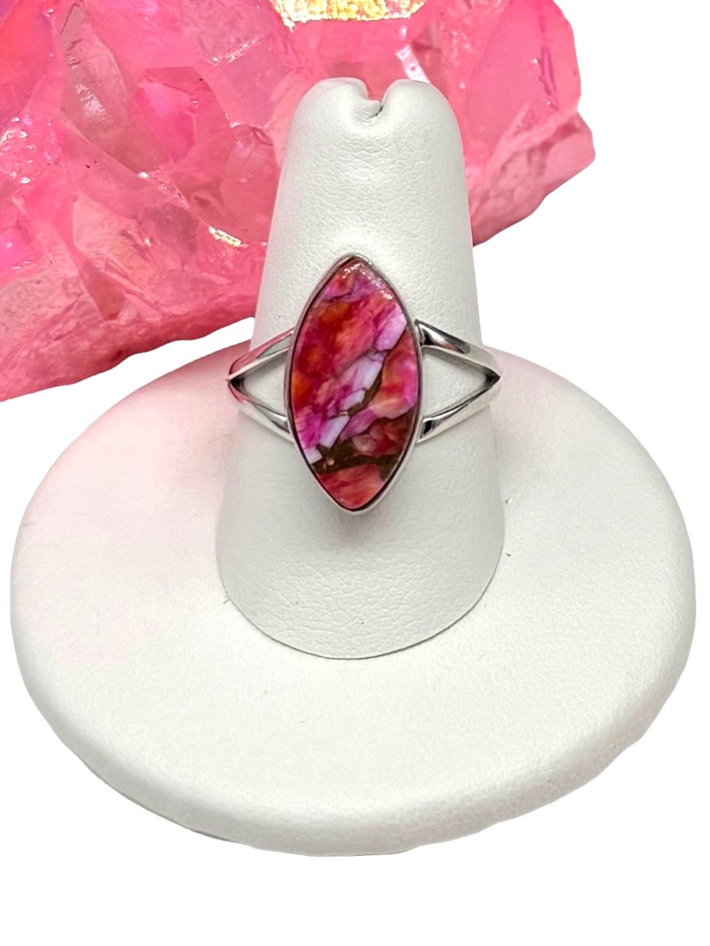 Kingman Pink Dahlia Turquoise Ring Size 8.5 925 Sterling Silver Plated
